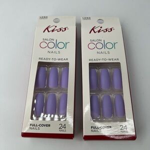 Kiss salon color nails ready to wear press on nails long purple full cover 24 pc